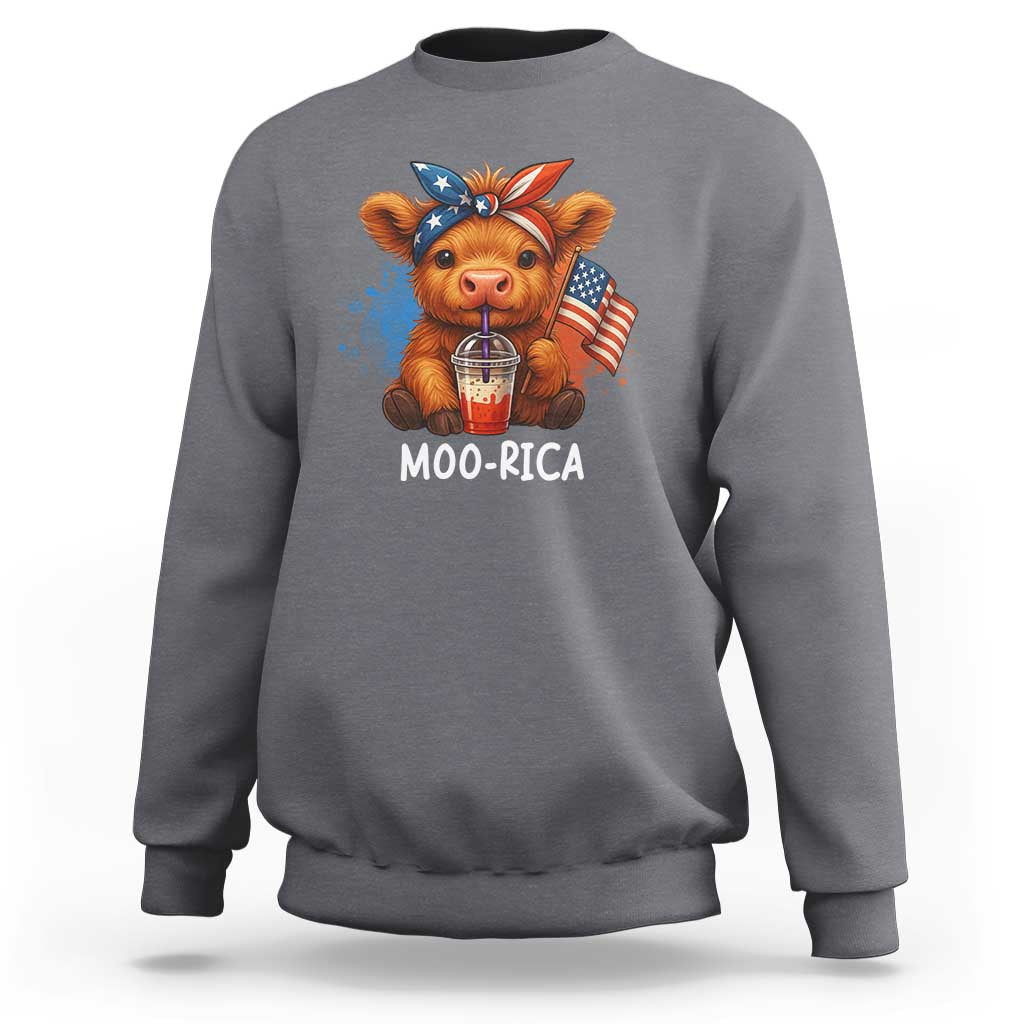 Funny Highland Cow Patriotic Sweatshirt Moo Rica USA Flag Cow Farmer - Wonder Print Shop
