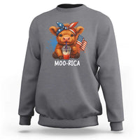 Funny Highland Cow Patriotic Sweatshirt Moo Rica USA Flag Cow Farmer - Wonder Print Shop