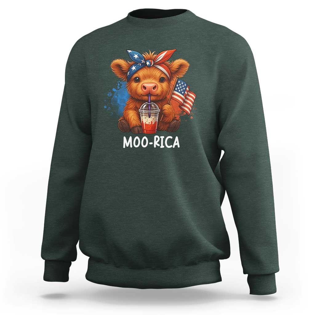 Funny Highland Cow Patriotic Sweatshirt Moo Rica USA Flag Cow Farmer - Wonder Print Shop