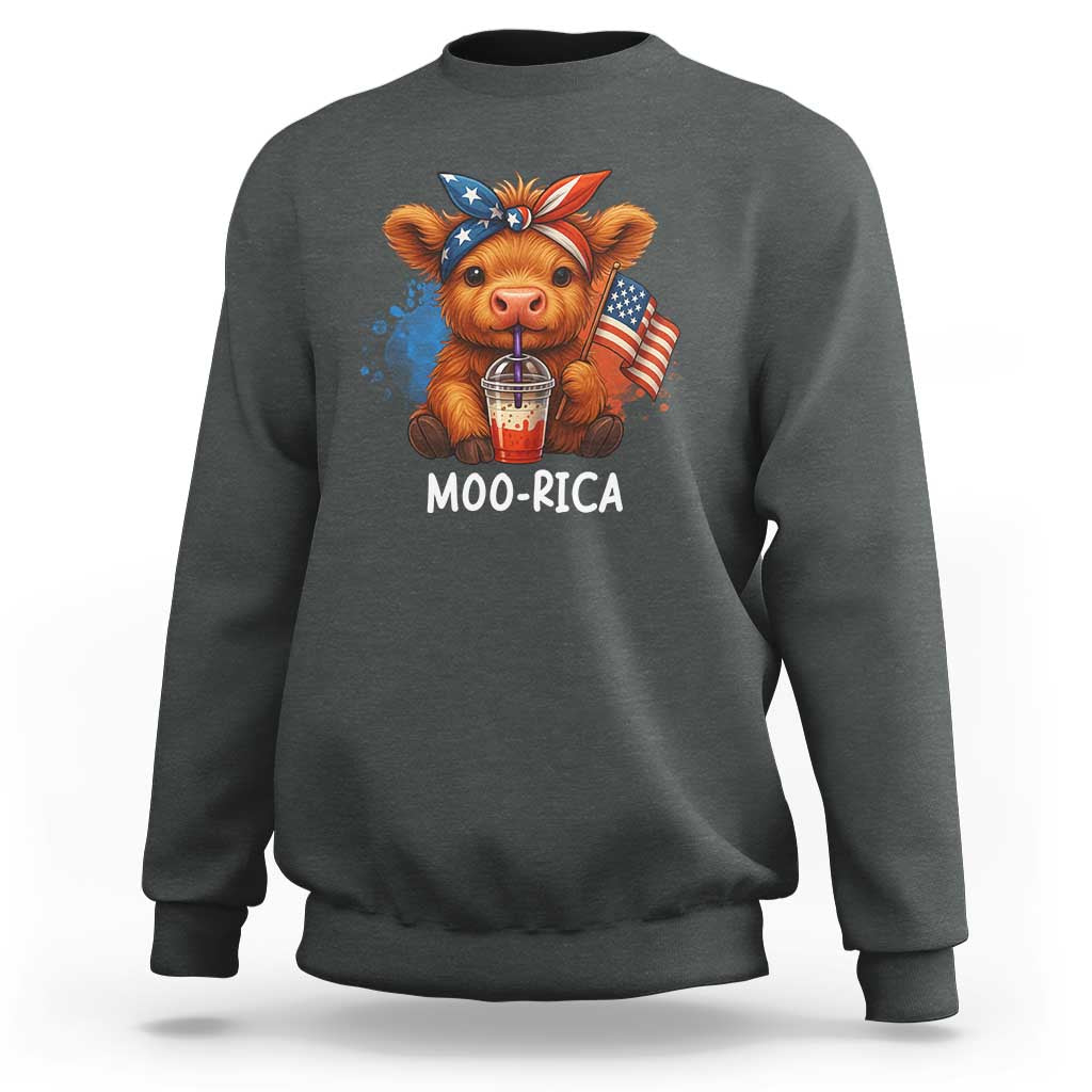 Funny Highland Cow Patriotic Sweatshirt Moo Rica USA Flag Cow Farmer - Wonder Print Shop