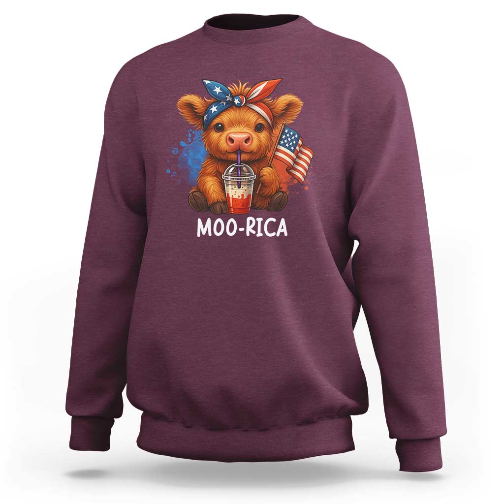 Funny Highland Cow Patriotic Sweatshirt Moo Rica USA Flag Cow Farmer - Wonder Print Shop