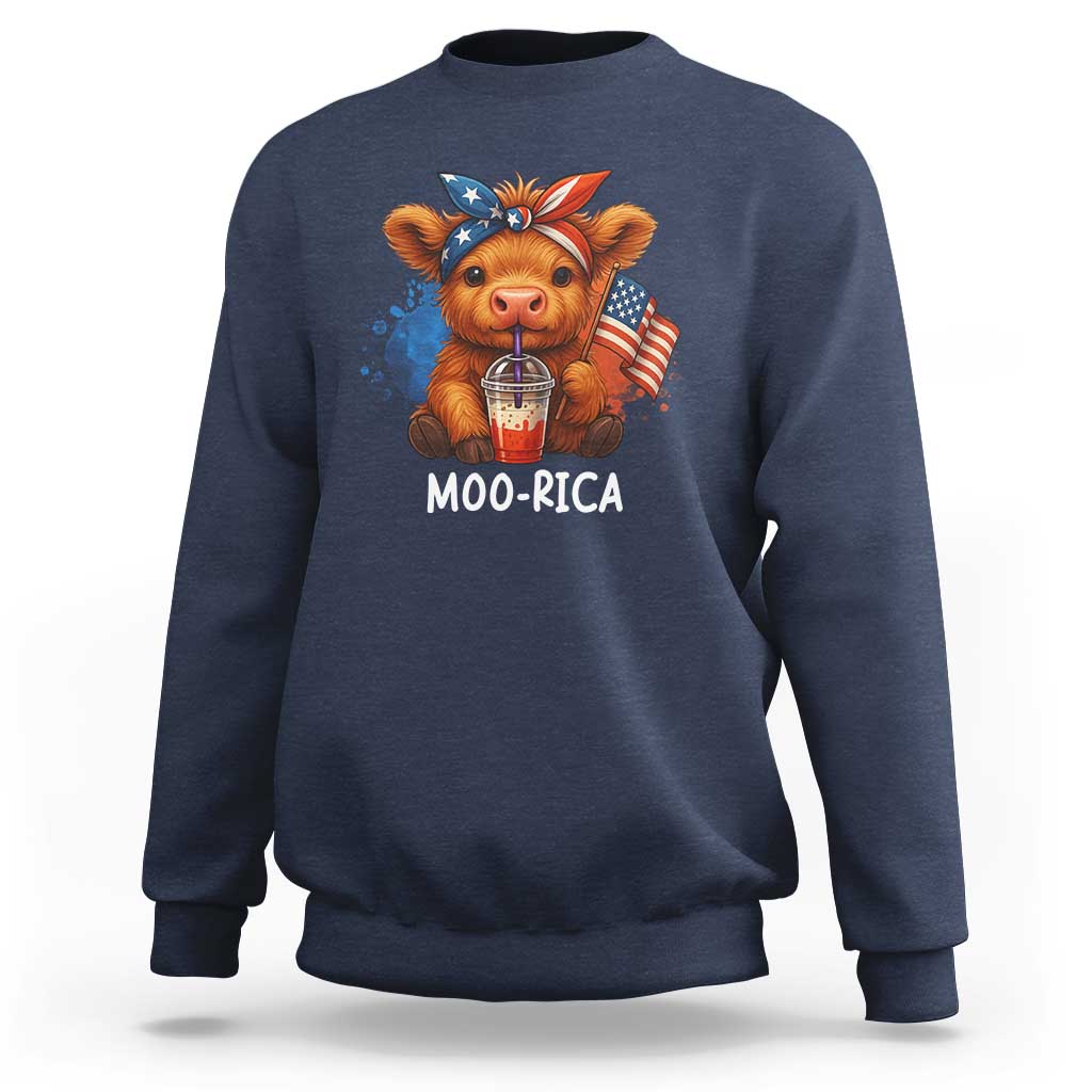 Funny Highland Cow Patriotic Sweatshirt Moo Rica USA Flag Cow Farmer - Wonder Print Shop