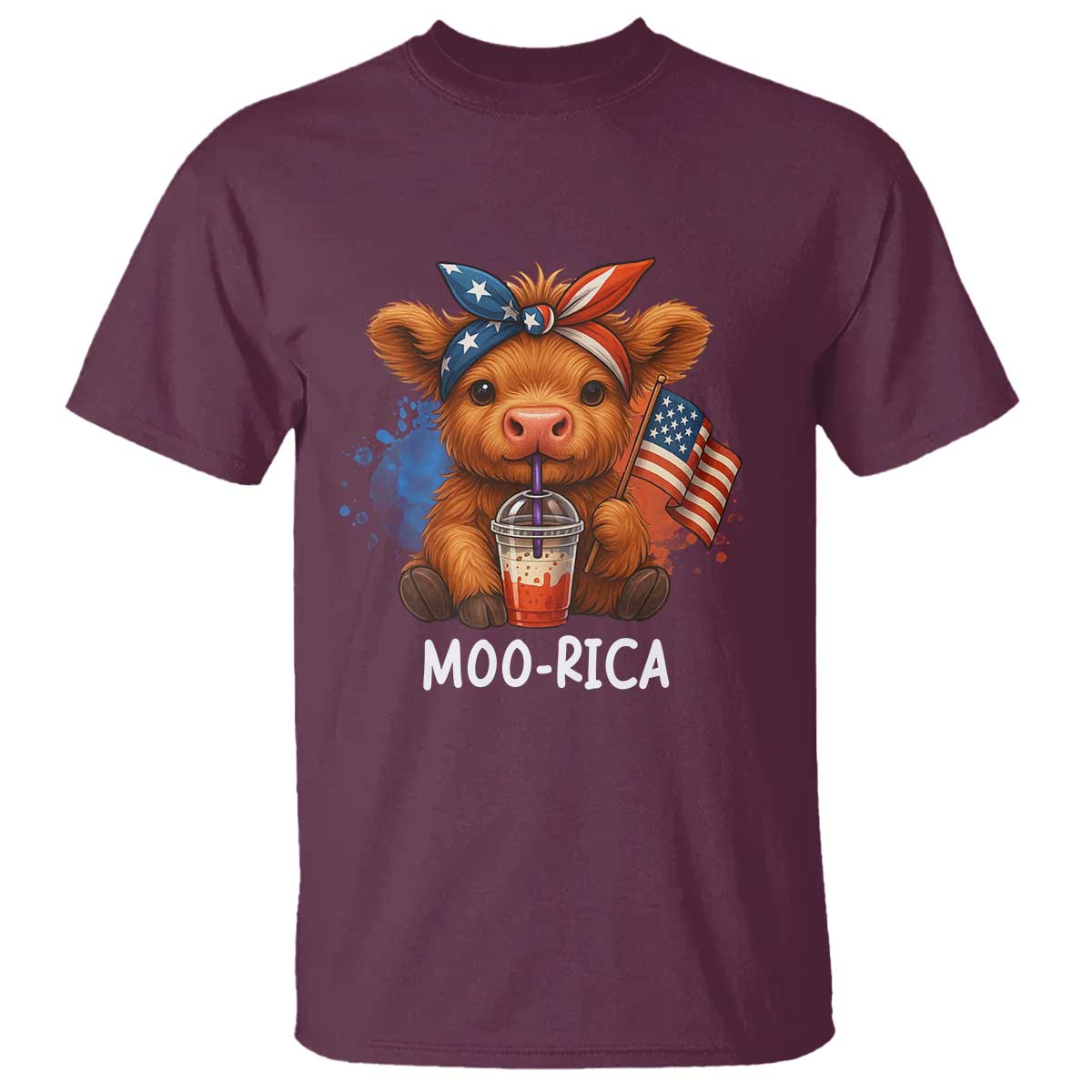 Funny Highland Cow Patriotic T Shirt Moo Rica USA Flag Cow Farmer - Wonder Print Shop