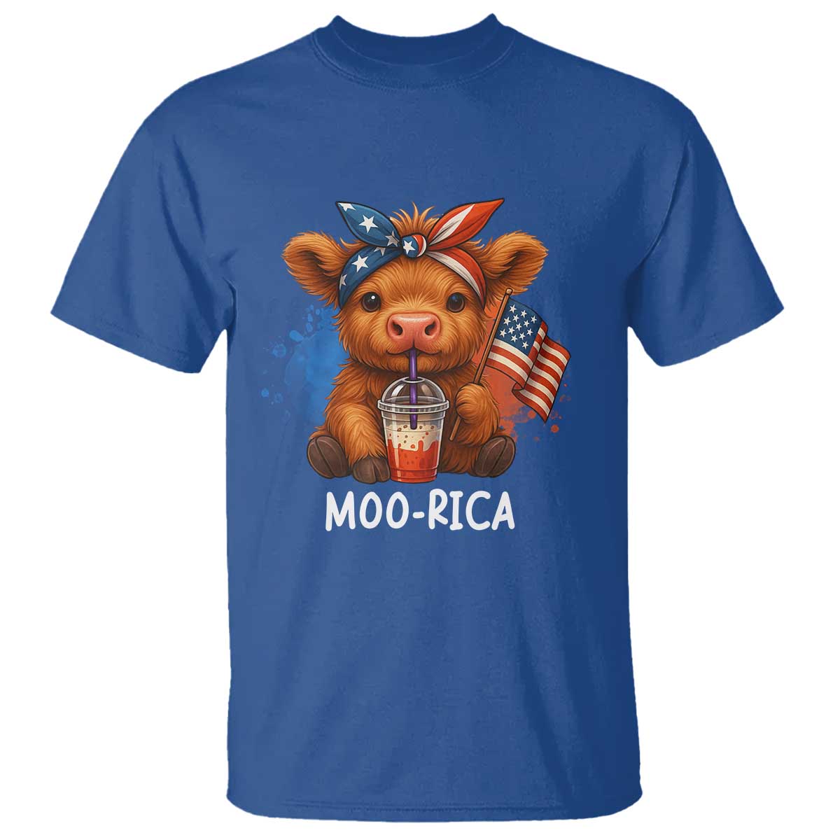 Funny Highland Cow Patriotic T Shirt Moo Rica USA Flag Cow Farmer - Wonder Print Shop