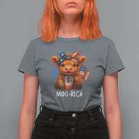 Funny Highland Cow Patriotic T Shirt For Women Moo Rica USA Flag Cow Farmer - Wonder Print Shop
