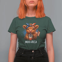 Funny Highland Cow Patriotic T Shirt For Women Moo Rica USA Flag Cow Farmer - Wonder Print Shop