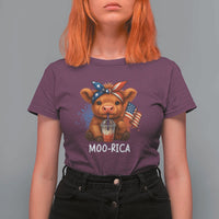 Funny Highland Cow Patriotic T Shirt For Women Moo Rica USA Flag Cow Farmer - Wonder Print Shop