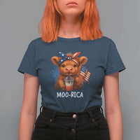Funny Highland Cow Patriotic T Shirt For Women Moo Rica USA Flag Cow Farmer - Wonder Print Shop