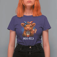 Funny Highland Cow Patriotic T Shirt For Women Moo Rica USA Flag Cow Farmer - Wonder Print Shop