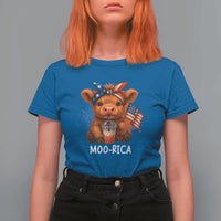 Funny Highland Cow Patriotic T Shirt For Women Moo Rica USA Flag Cow Farmer - Wonder Print Shop