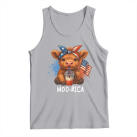 Funny Highland Cow Patriotic Tank Top Moo Rica USA Flag Cow Farmer - Wonder Print Shop