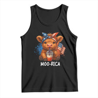 Funny Highland Cow Patriotic Tank Top Moo Rica USA Flag Cow Farmer - Wonder Print Shop