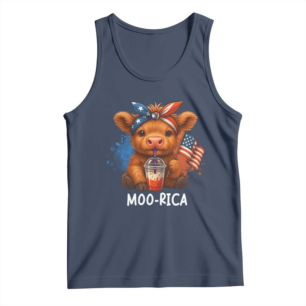 Funny Highland Cow Patriotic Tank Top Moo Rica USA Flag Cow Farmer - Wonder Print Shop