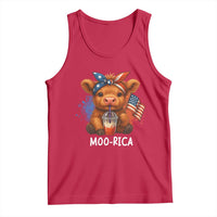 Funny Highland Cow Patriotic Tank Top Moo Rica USA Flag Cow Farmer - Wonder Print Shop