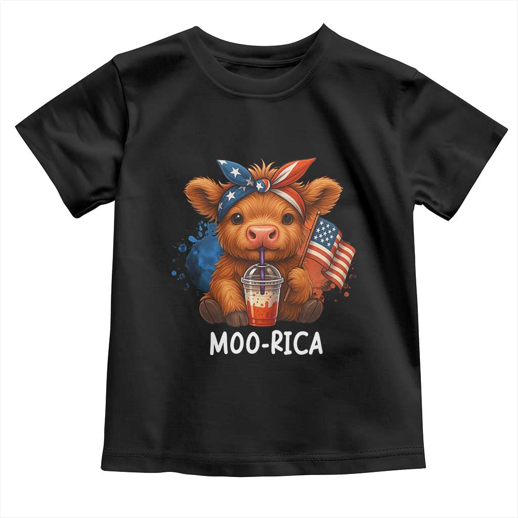 Funny Highland Cow Patriotic Toddler T Shirt Moo Rica USA Flag Cow Farmer - Wonder Print Shop