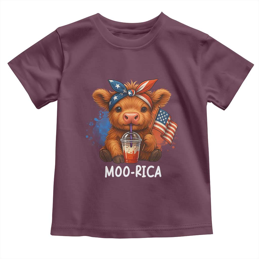 Funny Highland Cow Patriotic Toddler T Shirt Moo Rica USA Flag Cow Farmer - Wonder Print Shop