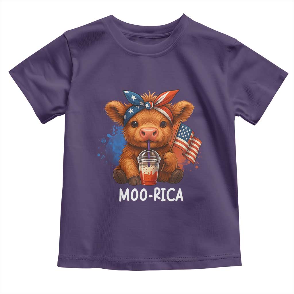 Funny Highland Cow Patriotic Toddler T Shirt Moo Rica USA Flag Cow Farmer - Wonder Print Shop