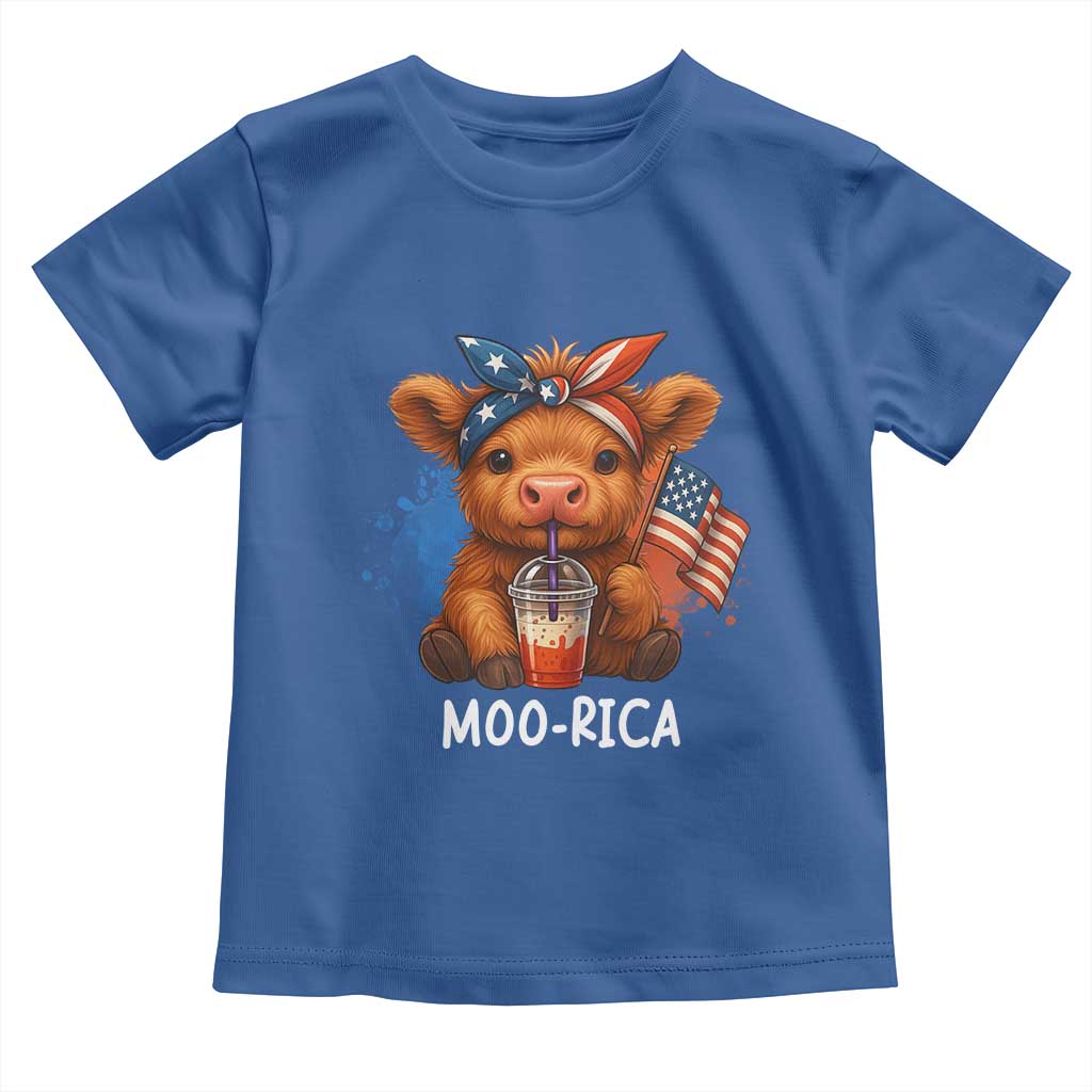 Funny Highland Cow Patriotic Toddler T Shirt Moo Rica USA Flag Cow Farmer - Wonder Print Shop
