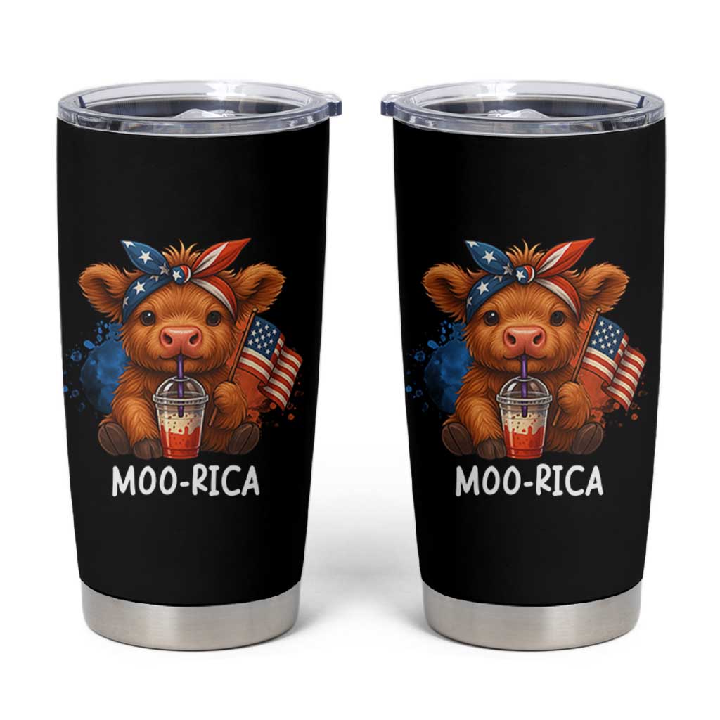 Funny Highland Cow Patriotic Tumbler Cup Moo Rica USA Flag Cow Farmer