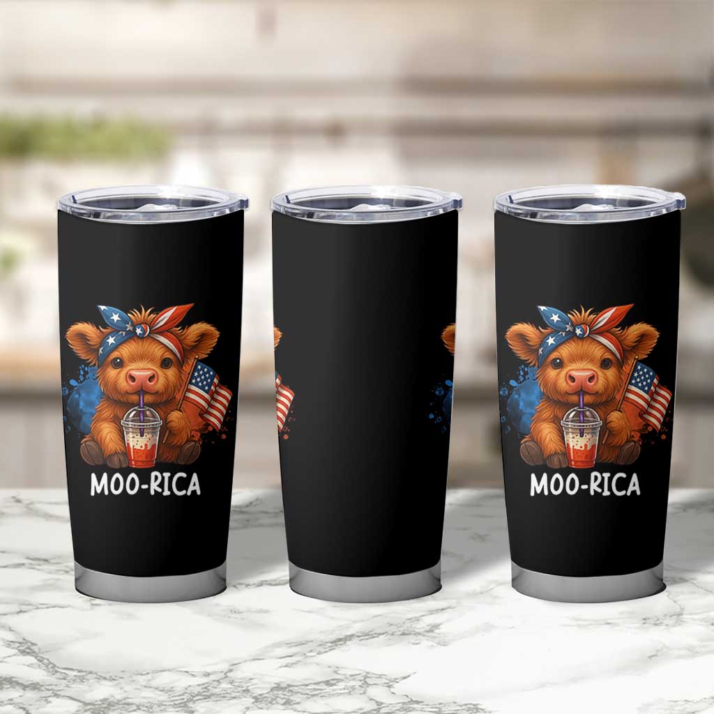 Funny Highland Cow Patriotic Tumbler Cup Moo Rica USA Flag Cow Farmer