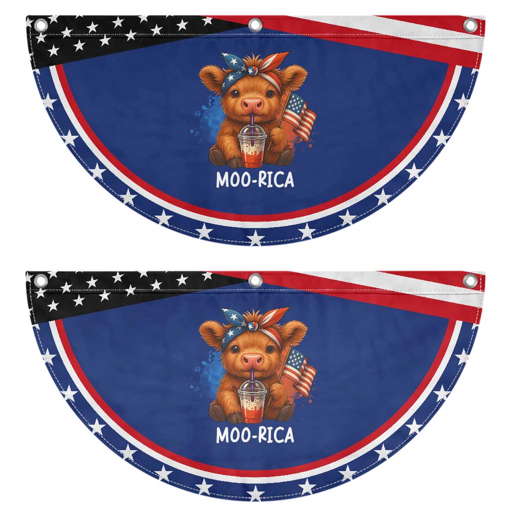Funny Highland Cow Patriotic Fan Flag Moo Rica USA Flag Cow Farmer
