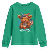 Funny Highland Cow Patriotic Youth Sweatshirt Moo Rica USA Flag Cow Farmer - Wonder Print Shop