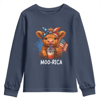 Funny Highland Cow Patriotic Youth Sweatshirt Moo Rica USA Flag Cow Farmer - Wonder Print Shop
