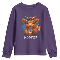 Funny Highland Cow Patriotic Youth Sweatshirt Moo Rica USA Flag Cow Farmer - Wonder Print Shop