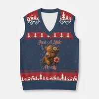 Just A Little Moody V-Neck Knit Sweater Vest Funny Sarcasm Highland Cow - Wonder Print Shop