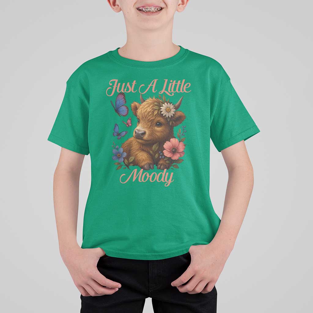 Just A Little Moody T Shirt For Kid Funny Sarcasm Highland Cow - Wonder Print Shop