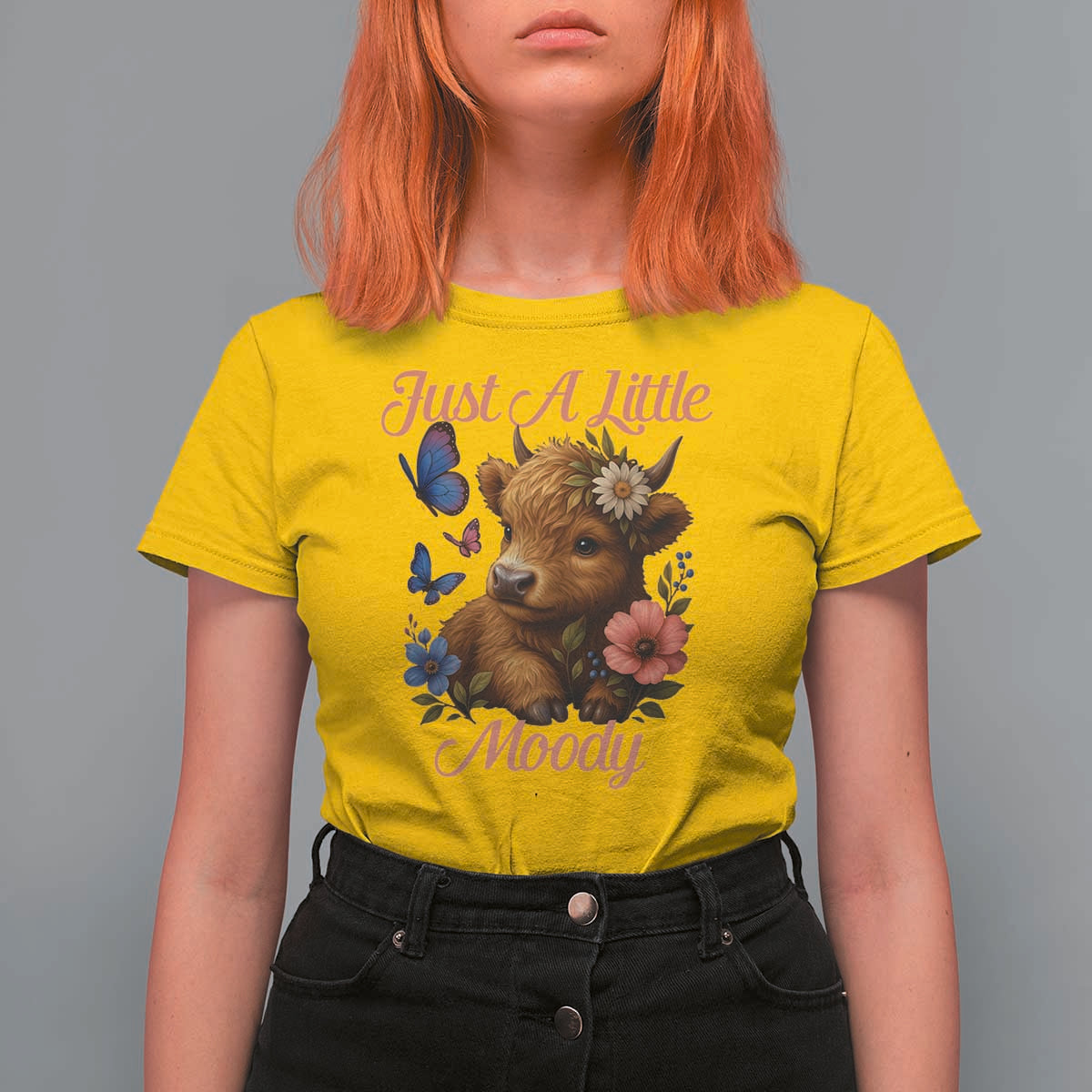 Just A Little Moody T Shirt For Women Funny Sarcasm Highland Cow - Wonder Print Shop