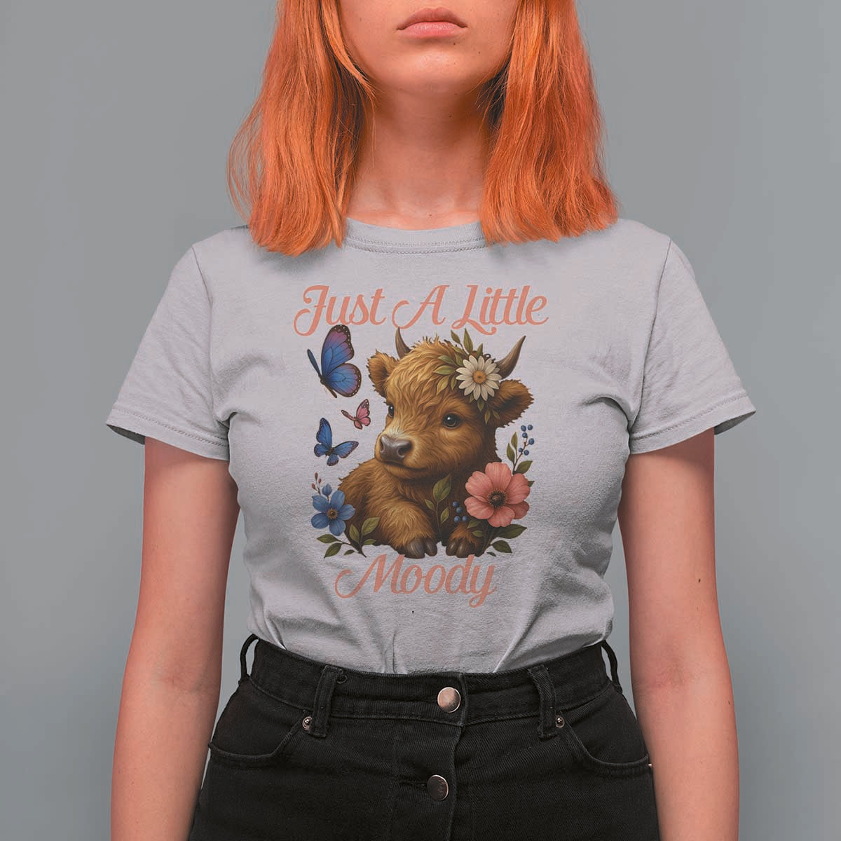 Just A Little Moody T Shirt For Women Funny Sarcasm Highland Cow - Wonder Print Shop