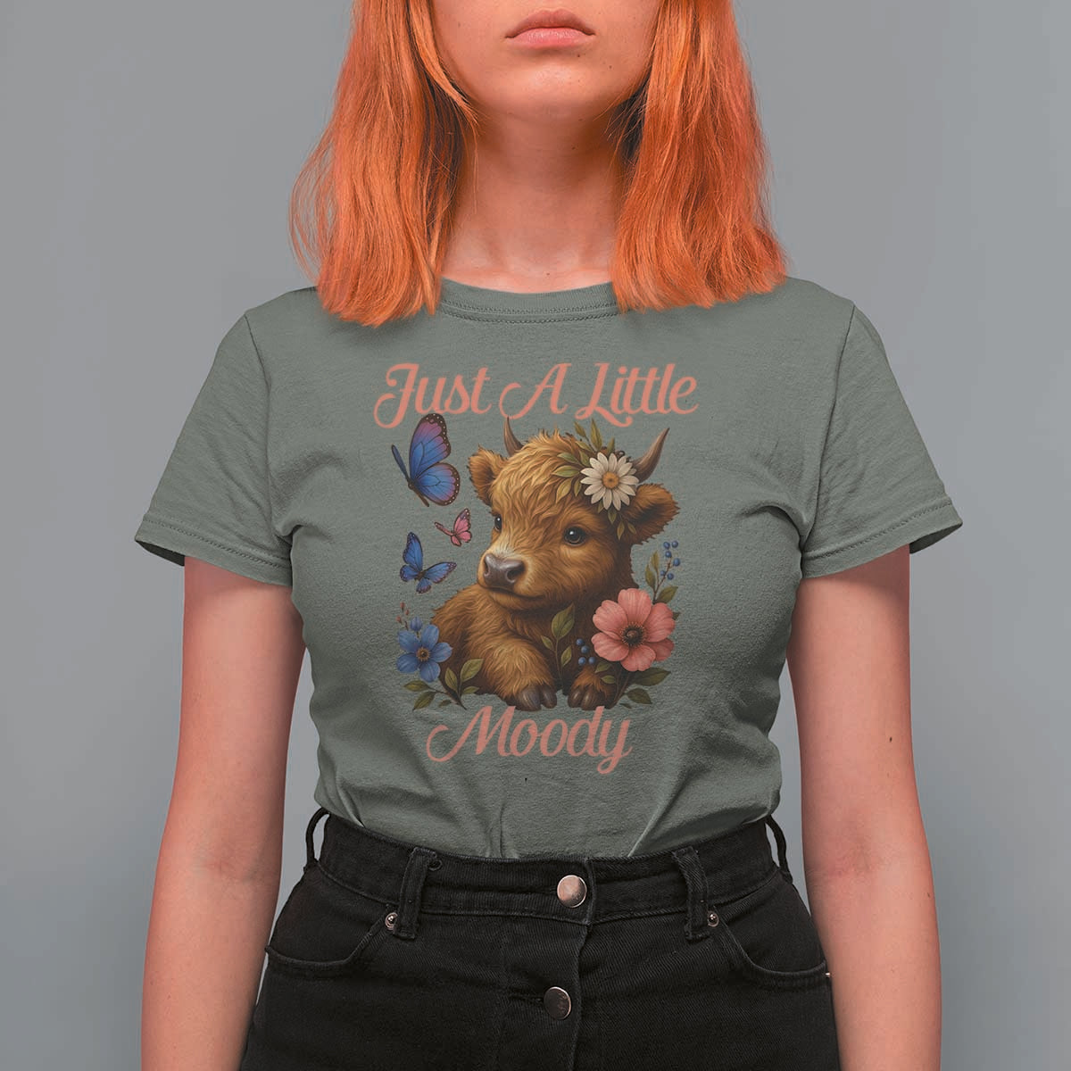 Just A Little Moody T Shirt For Women Funny Sarcasm Highland Cow - Wonder Print Shop