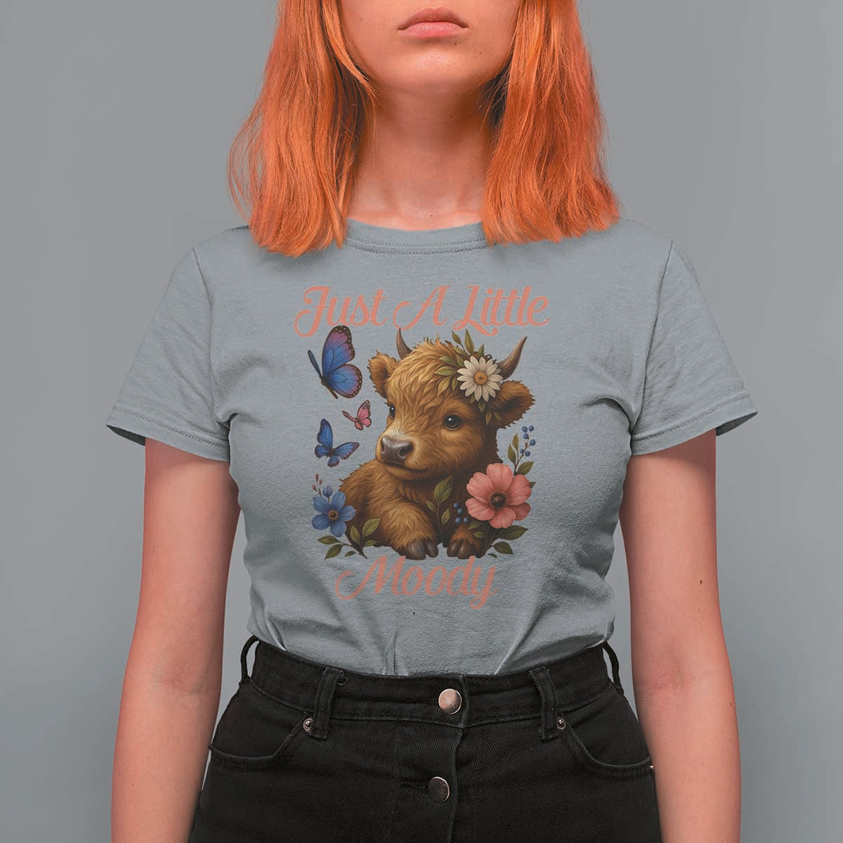 Just A Little Moody T Shirt For Women Funny Sarcasm Highland Cow - Wonder Print Shop