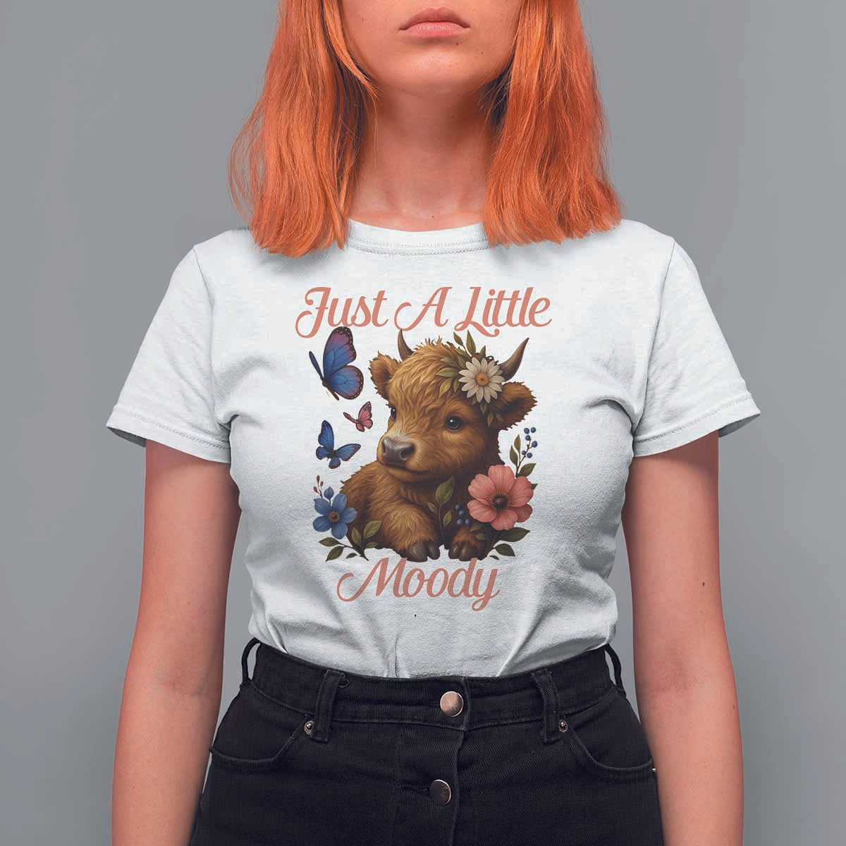 Just A Little Moody T Shirt For Women Funny Sarcasm Highland Cow - Wonder Print Shop