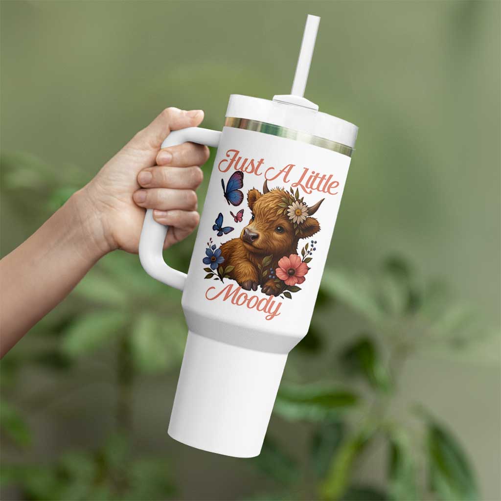 Just A Little Moody Tumbler With Handle Funny Sarcasm Highland Cow