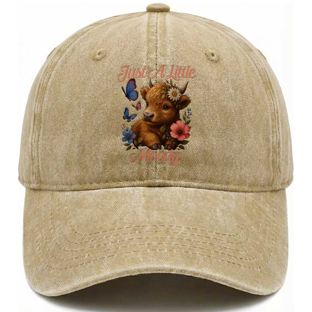 Just A Little Moody Washed Cotton Baseball Cap Funny Sarcasm Highland Cow