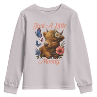 Just A Little Moody Youth Sweatshirt Funny Sarcasm Highland Cow - Wonder Print Shop