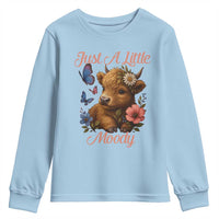 Just A Little Moody Youth Sweatshirt Funny Sarcasm Highland Cow - Wonder Print Shop