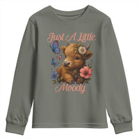 Just A Little Moody Youth Sweatshirt Funny Sarcasm Highland Cow - Wonder Print Shop