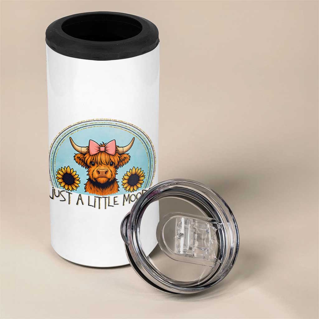 Just A Little Moody 4 in 1 Can Cooler Tumbler Funny Sarcasm Highland Cattle