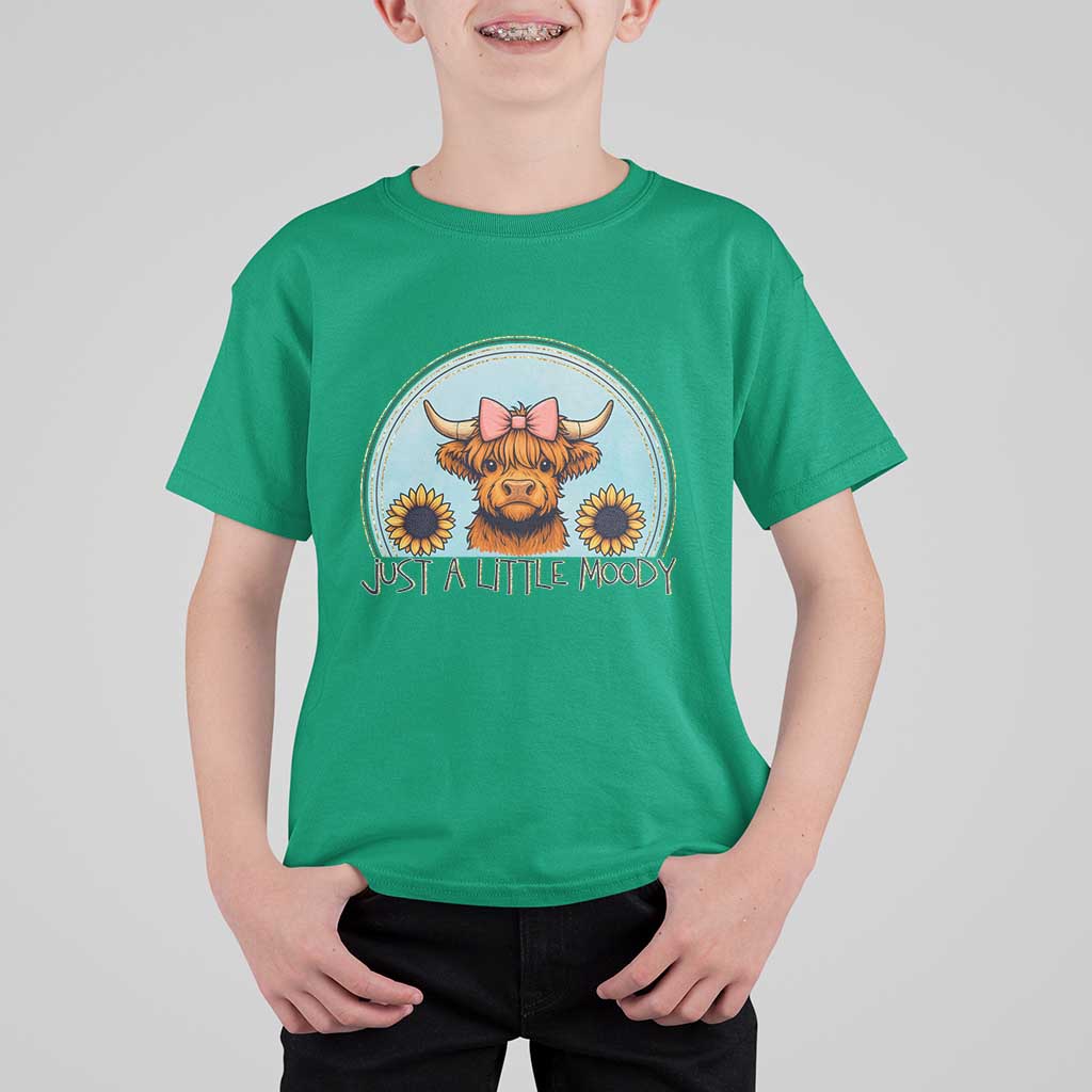 Just A Little Moody T Shirt For Kid Funny Sarcasm Highland Cattle - Wonder Print Shop