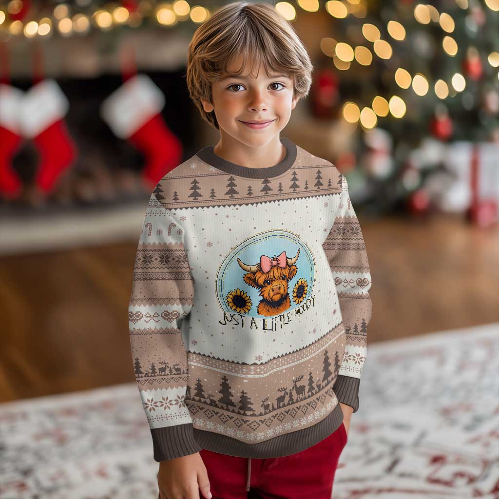Just A Little Moody Ugly Christmas Sweater Funny Sarcasm Highland Cattle - Wonder Print Shop