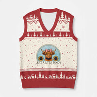 Just A Little Moody V-Neck Knit Sweater Vest Funny Sarcasm Highland Cattle - Wonder Print Shop