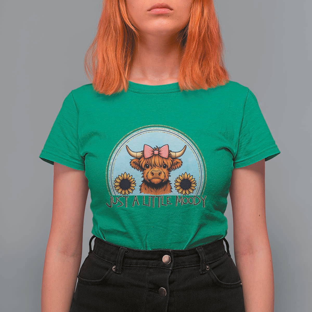 Just A Little Moody T Shirt For Women Funny Sarcasm Highland Cattle - Wonder Print Shop