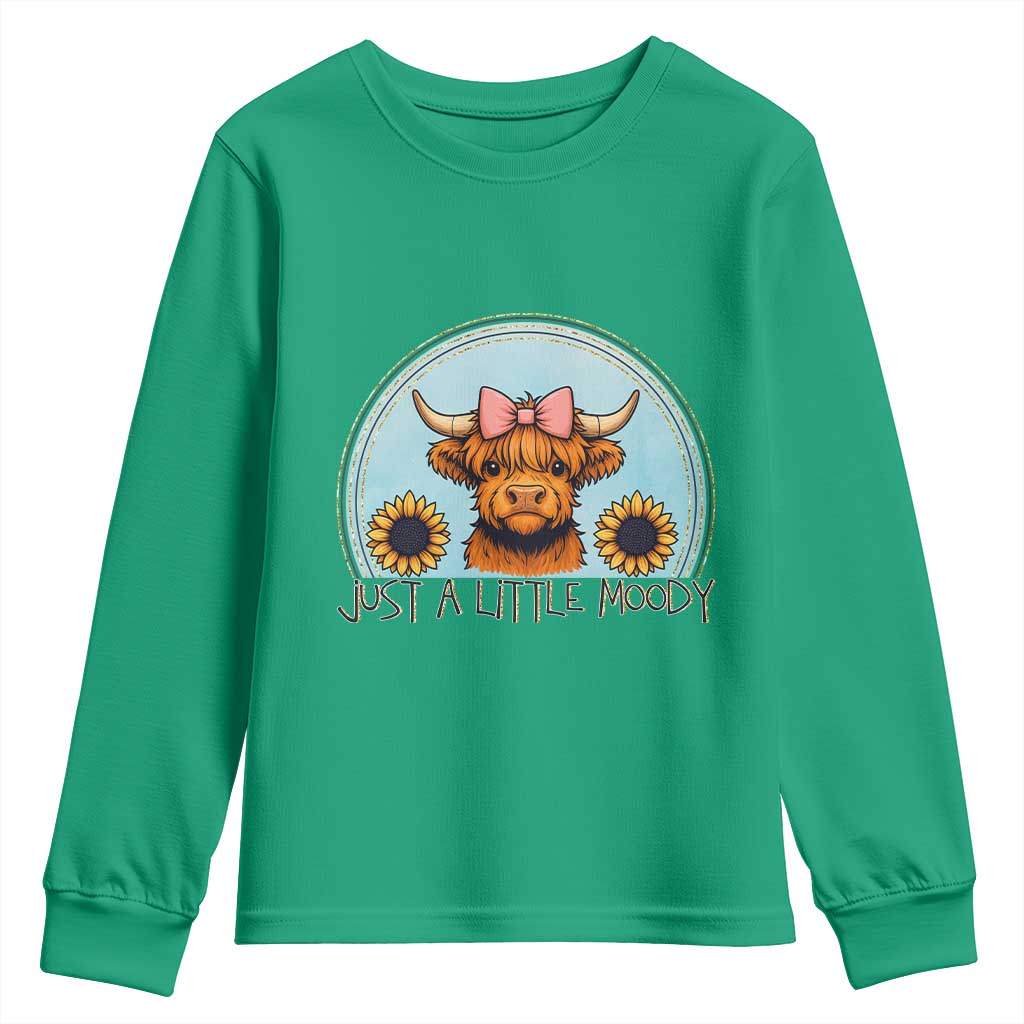 Just A Little Moody Youth Sweatshirt Funny Sarcasm Highland Cattle - Wonder Print Shop