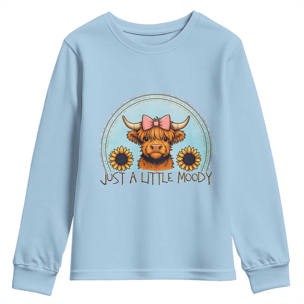 Just A Little Moody Youth Sweatshirt Funny Sarcasm Highland Cattle - Wonder Print Shop