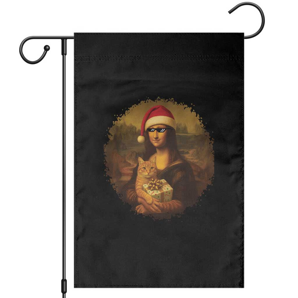 Chritsmas Mona Lisa Garden Flag Funny Holiday Kitty Lover - Wonder Print Shop