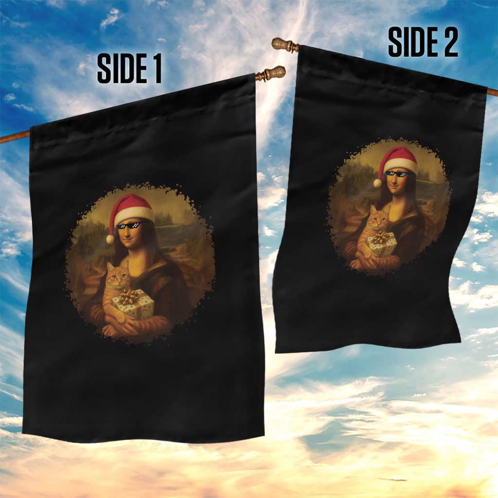 Chritsmas Mona Lisa Garden Flag Funny Holiday Kitty Lover - Wonder Print Shop