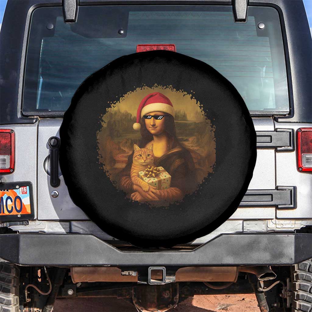 Chritsmas Mona Lisa Spare Tire Cover Funny Holiday Kitty Lover - Wonder Print Shop